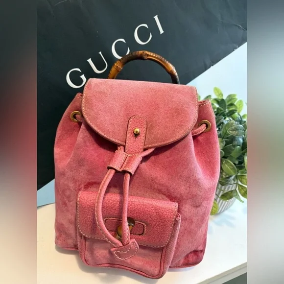 Gucci | Bags | Gucci Vintage Pink Suede Leather Bamboo  display picture 3